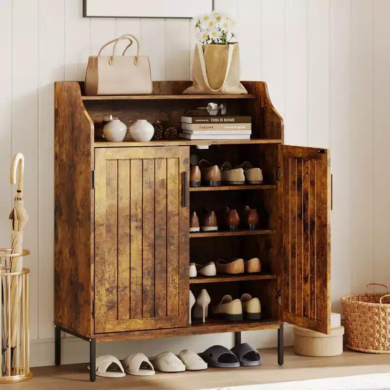 5-Tier Shoe Storage Cabinet w/ Doors, 41 Tall Modern Wood Shoe Rack Organizer with 3 Adjustable Shelves for Entryway & Hallway