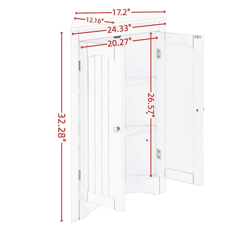 White Corner Storage Cabinet with Doors and Adjustable Shelves