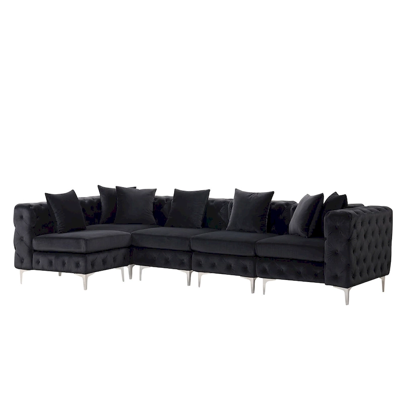 Large L-Shaped Modular Sofa, 5-Seat Velvet Sectional Couch