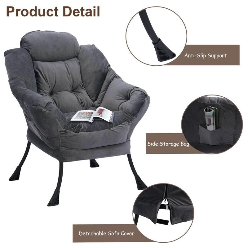Modern Cotton Thick Padded Lazy Chair With Folding Ottoman