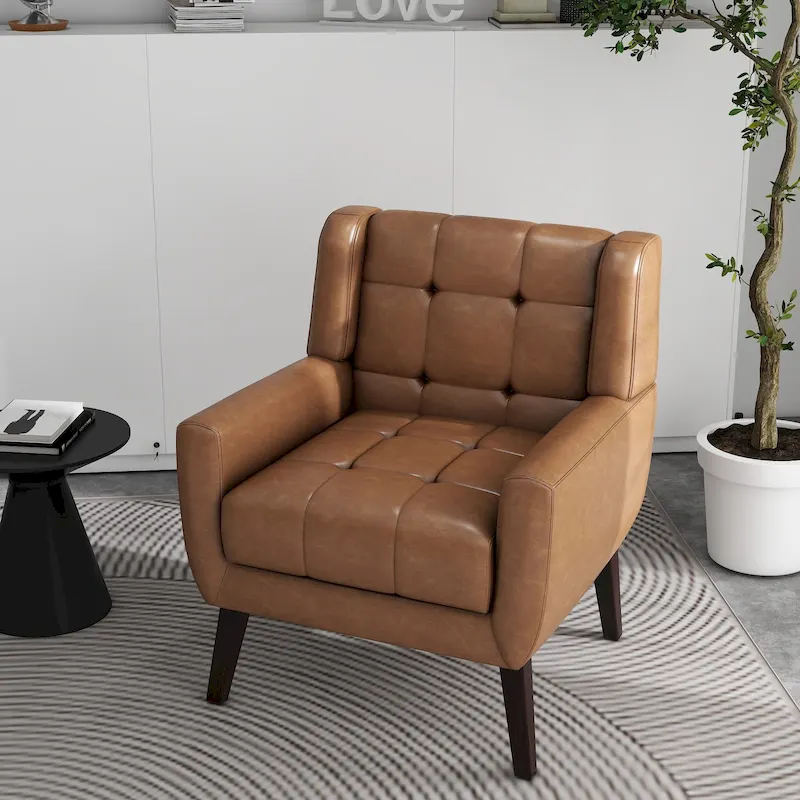 Tufted Upholstered Armchair with Wood Legs