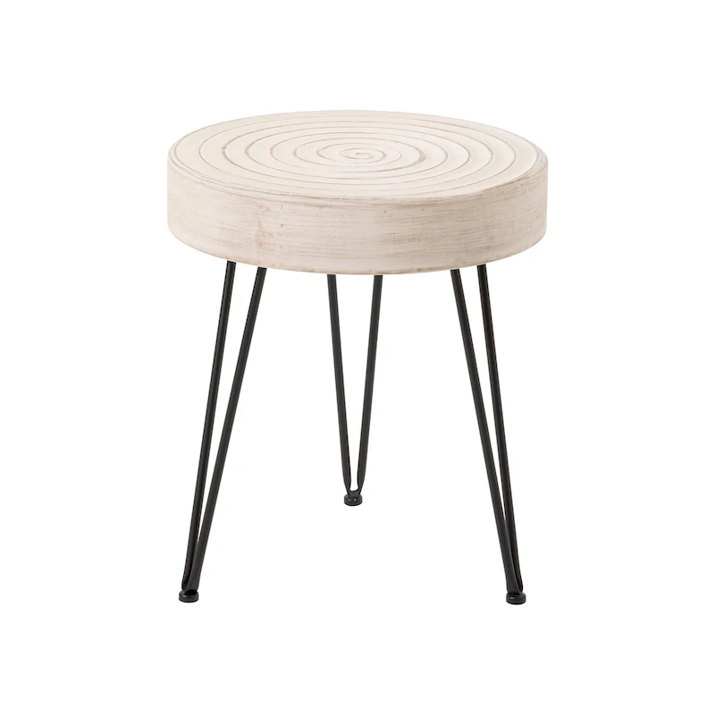Rustic Cylindrical Wood Veneer Coffee Table – Natural / White / Light Red & Natural