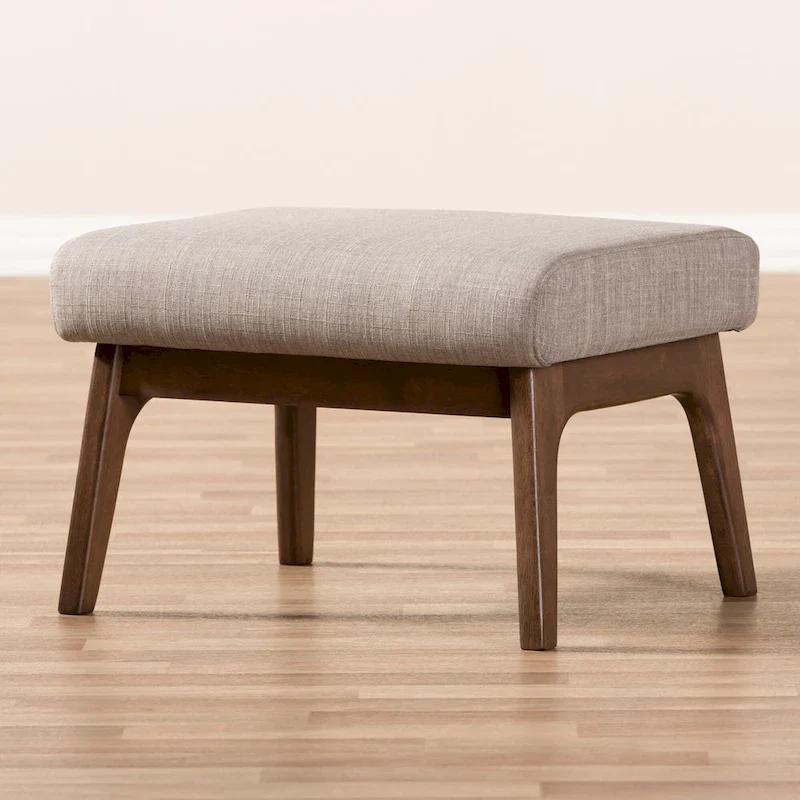 Brown Faux Leather Ottoman with Wood Legs