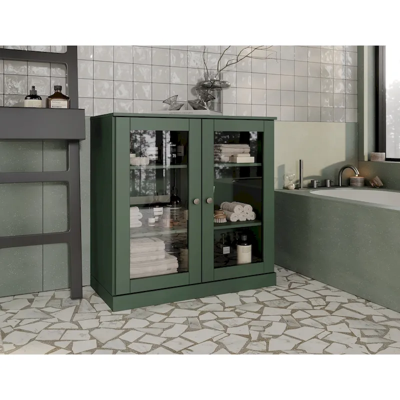 Palace Imports 100% Solid Wood 32  Bathroom Cabinet with Clear Glass Doors and Adjustable Shelves