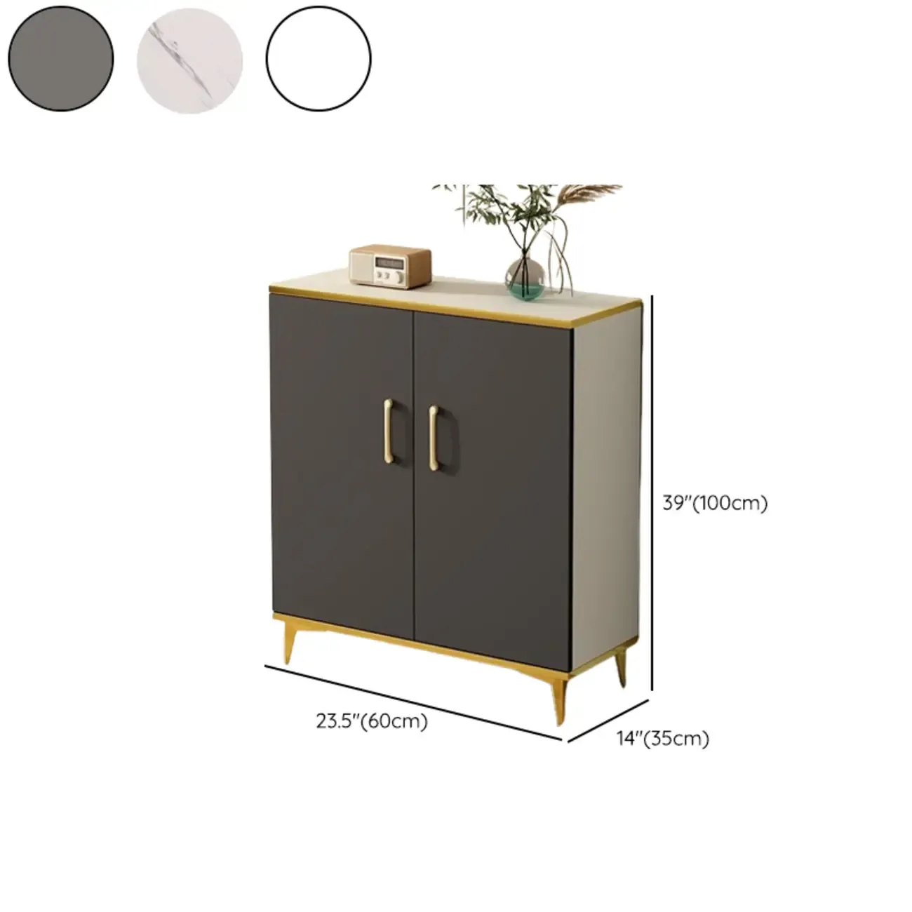 Trendy Grey Wood Hallway Shoe Cabinet with Gold Legs