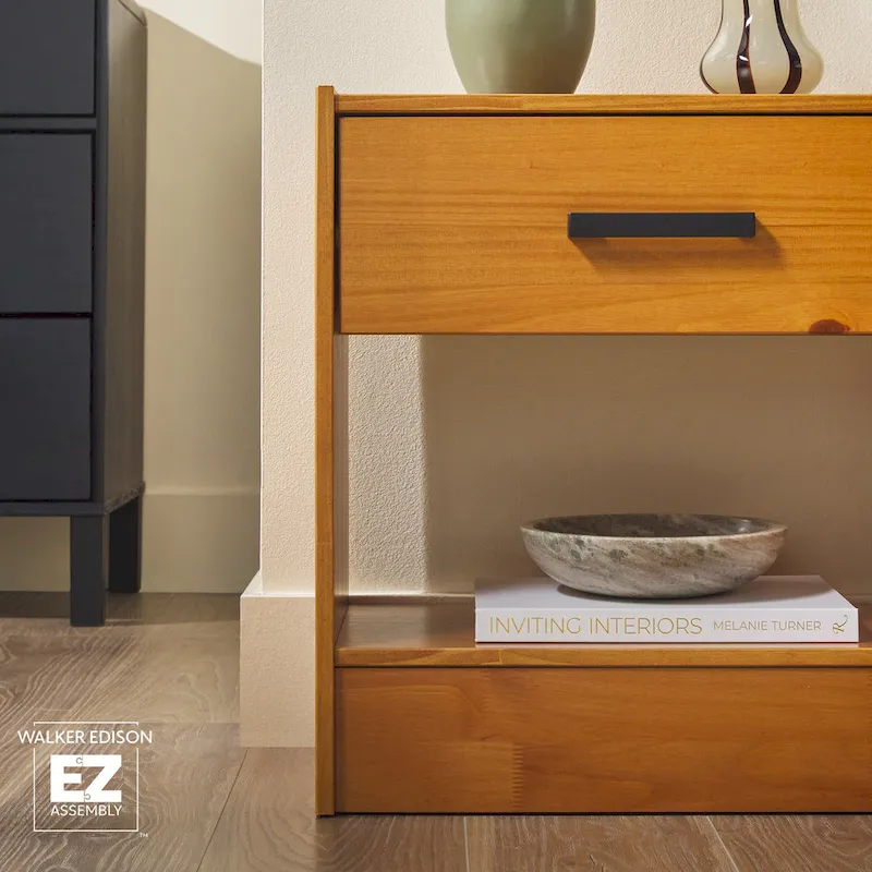 Walker Edison Modern Easy Assembly 1-Drawer Solid Wood Nightstand