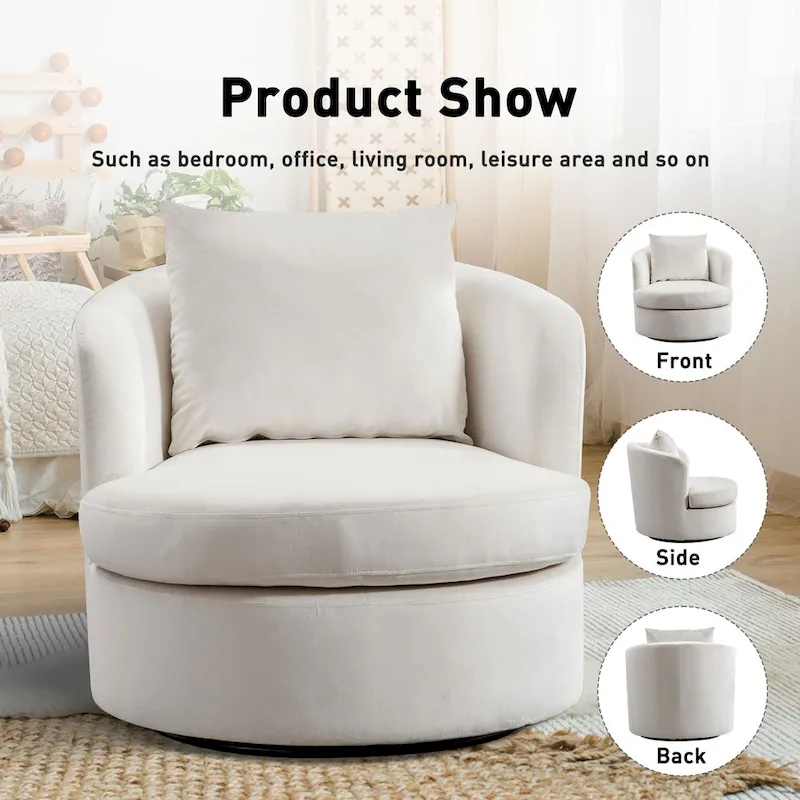 Swivel Barrel Chair with Lamb Wool Fabric