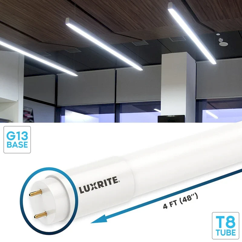 Luxrite 12-Pack 4FT T8 LED Tube Lights, 12W/15W/18W Tunable, 5CCT 3000K-6500K, Ballast Bypass, Up to 2250LM, UL, DLC - 12