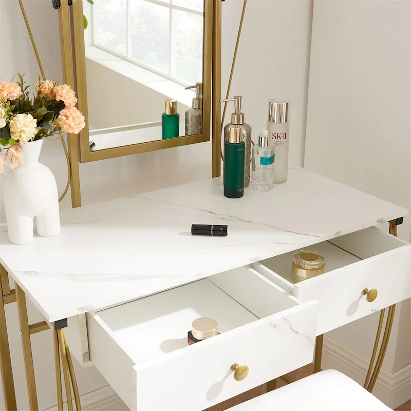 Makeup Vanity Table Set with Stool and Mirror