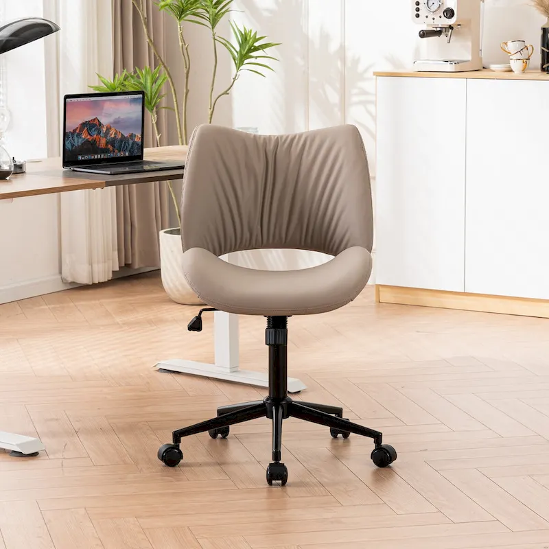 Leather Swivel Office Chair with Wheels - Armless