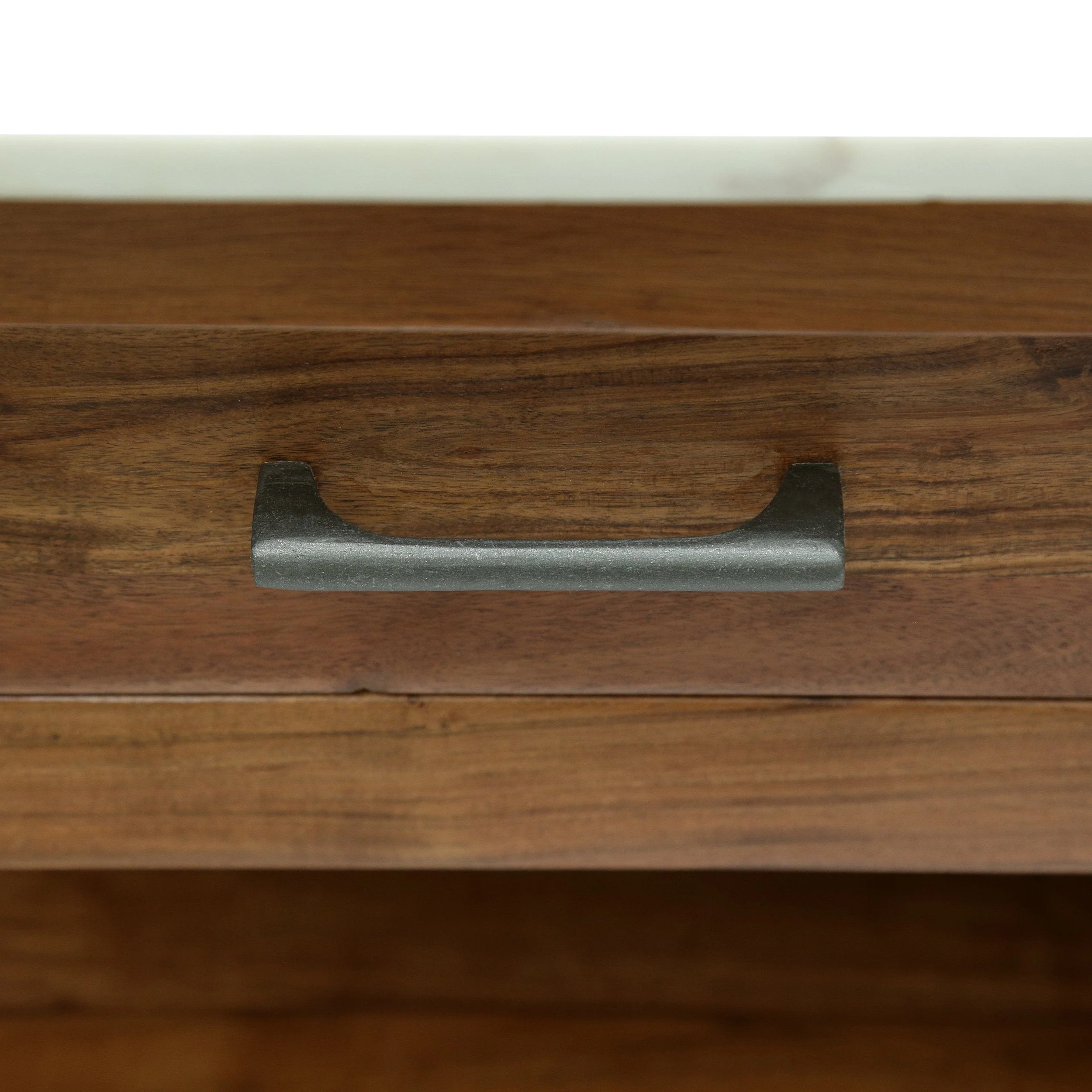 Rustic Glam Handcrafted Marble Top Acacia Wood Kitchen Cart with Wheels, Natural and Natural White - NH297413