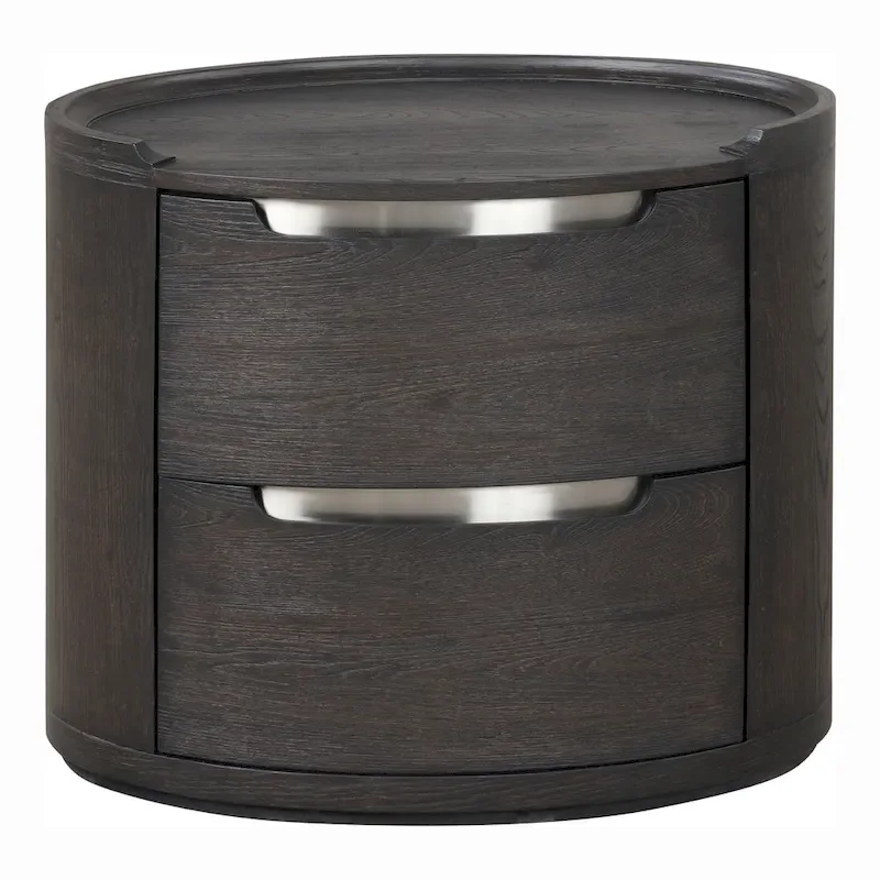 Solid Wood 2-Drawer Nightstand with Dovetail Joints & Nickel Trim – Black / Light Grey, Modern Style