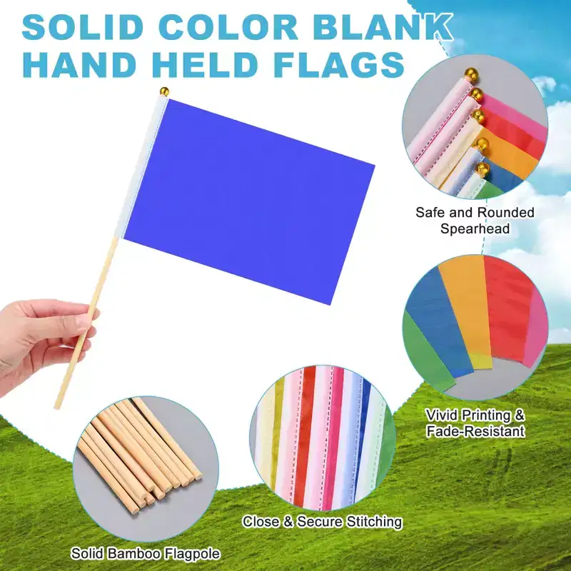 Unique Bargains Mini Sublimation Polyester Hand Held Plain Flags 12 Pcs