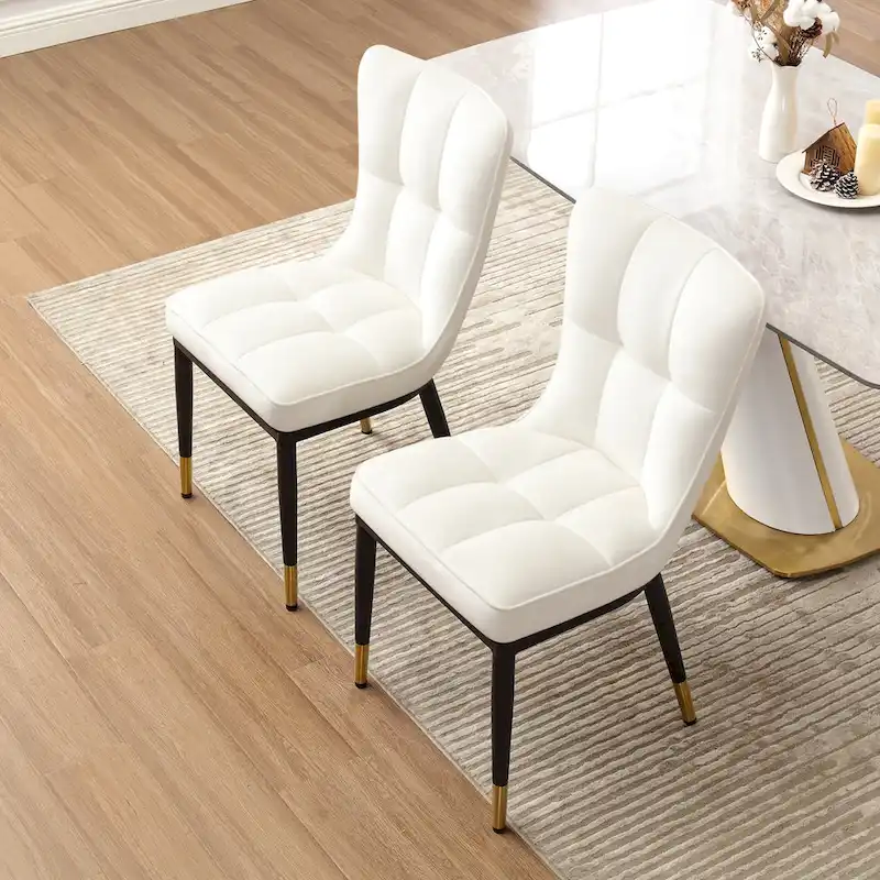 Velvet Dining Chairs Set of 2/4 - Waffle Pattern High Back, 300lbs Capacity, Metal Frame, 35.8