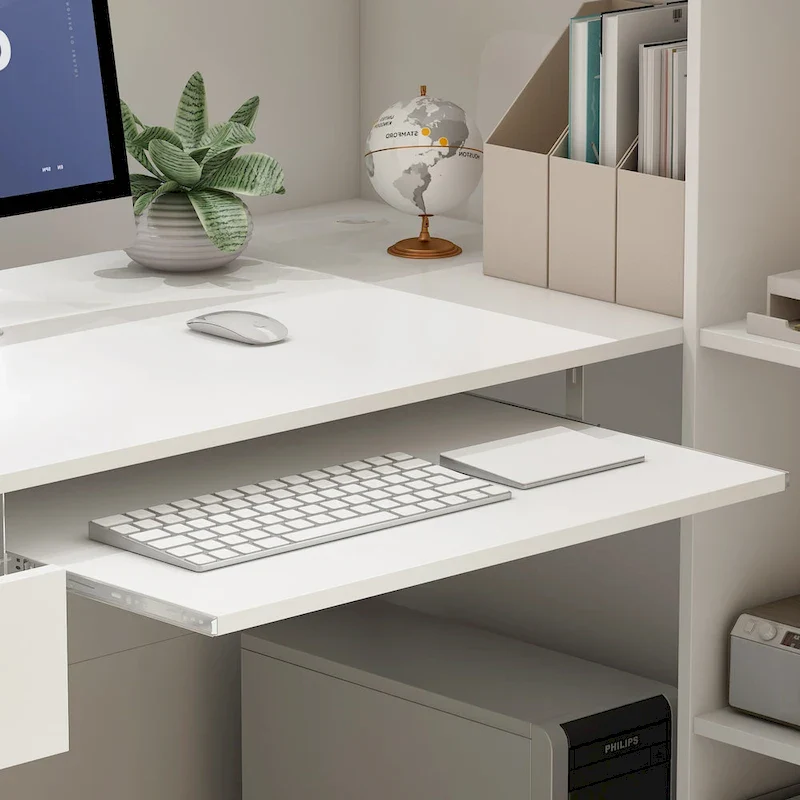 Timechee 55.1W LShape Wood Reception Desk Computer Desk Keyboard Tray