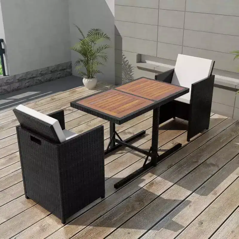 vidaXL Garden Table And Chair Black PE Rattan Medium Removable Covers
