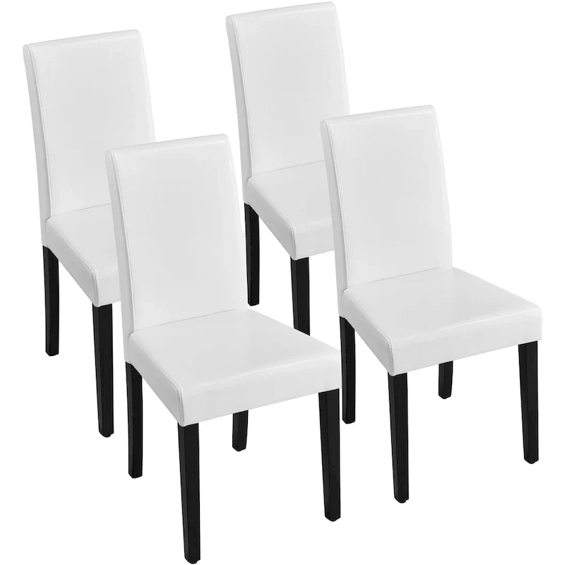 High-Back Faux Leather Dining Chairs with Foam Cushion & Rubberwood Legs – Black / Grey / Brown / White