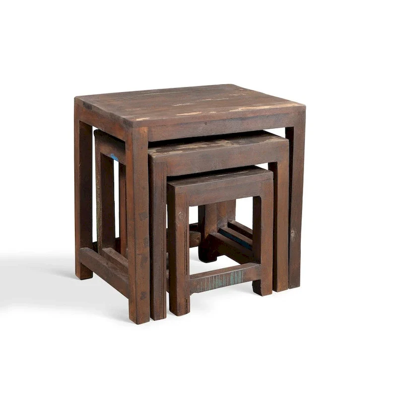 Handmade Old Reclaimed Wood Nesting Tables, Set of 3 (India) - 20  x 16  x 24