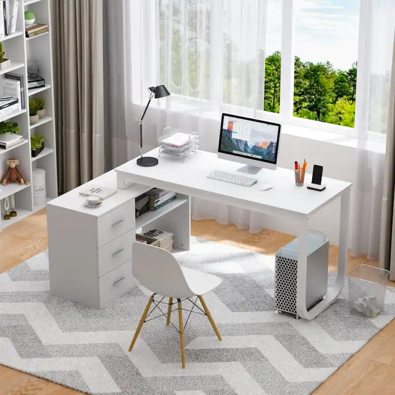 Timechee 55-inch L Shaped Office Computer Desk w/ Drawers