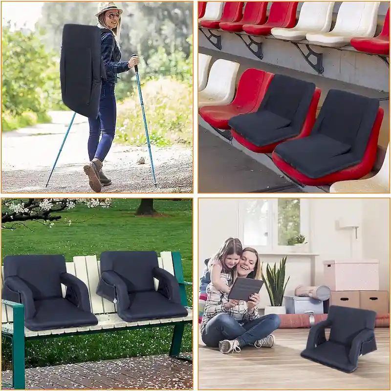 Stadium Seats, 5 Reclining Positions Bleacher Chairs with Padded Armrests, Side Pockets, Waterproof Thick Cushion