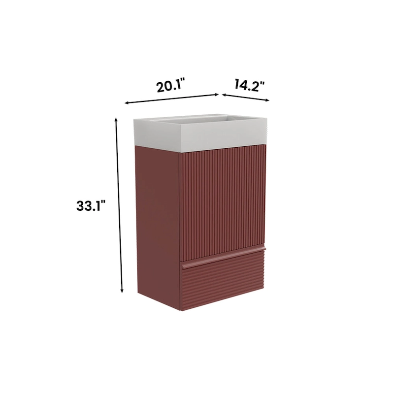 Single Sink Bathroom Vanity, Modern Grille-patterned Freestanding Vanity With Hidden Handle, Wood Bathroom Cabinet