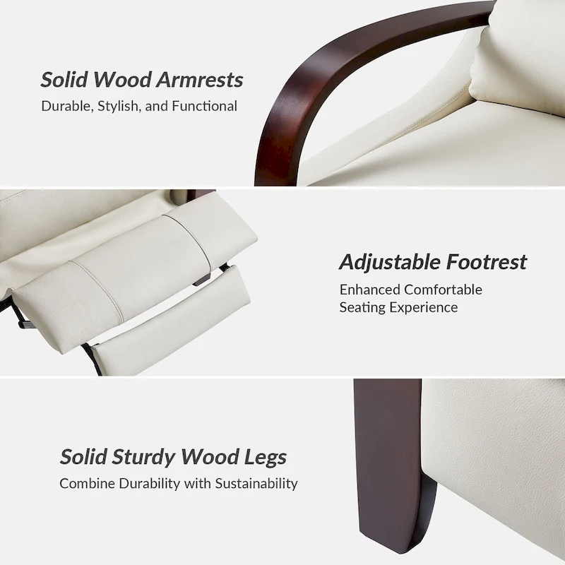 Alex Mid-century Modern Cigar Genuine Leather Manual Recliner with Wooden Curved Arms, Set of 2