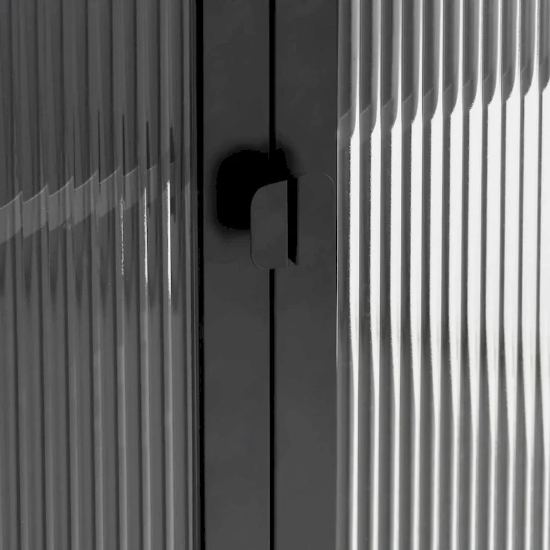 Black Highboard with Fluted Glass & Steel Frame, 33.5×15.7×70.9