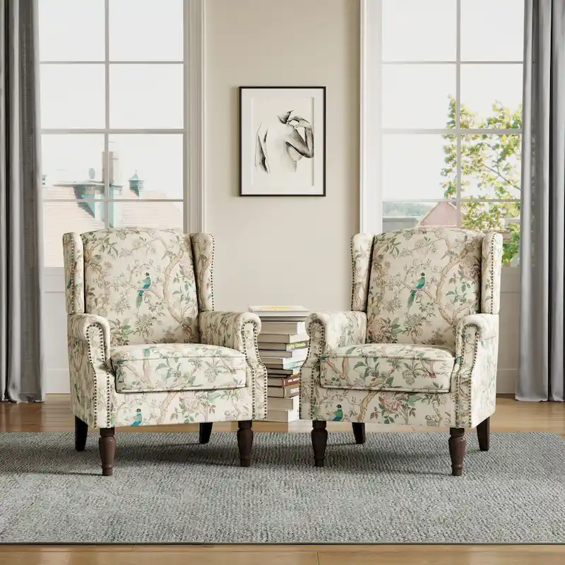 Traditional Nailhead Trim Armchair Accent Chairs Set of 2