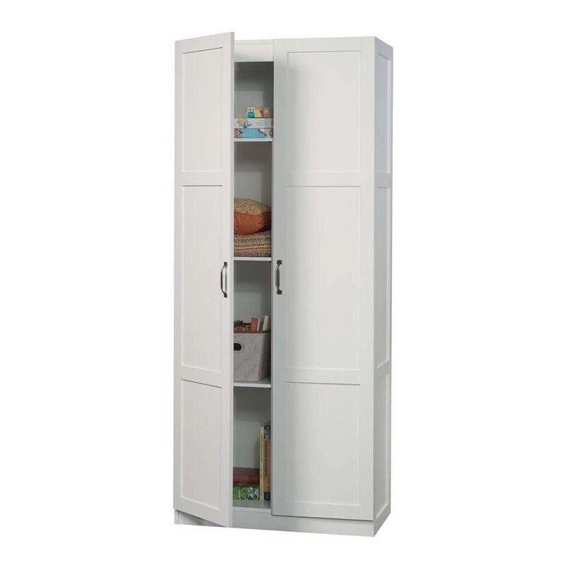 White Wardrobe Storage Cabinet with 4 Shelves and Panel Doors - 16D x 30W x 71H