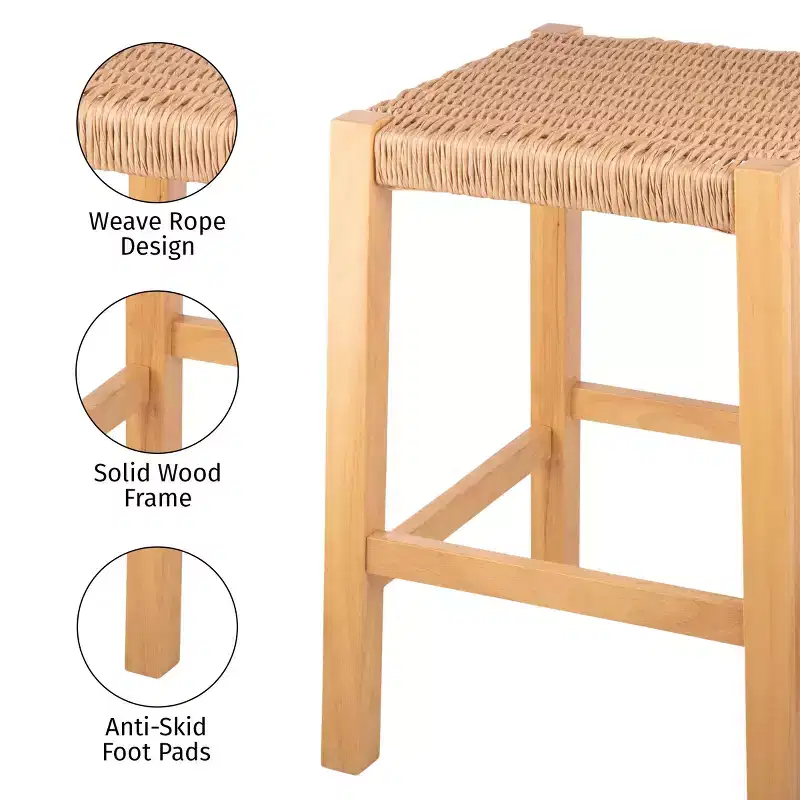 Alaterre Furniture Newport 24-Inch Wood Bar Stool with Rope Seat