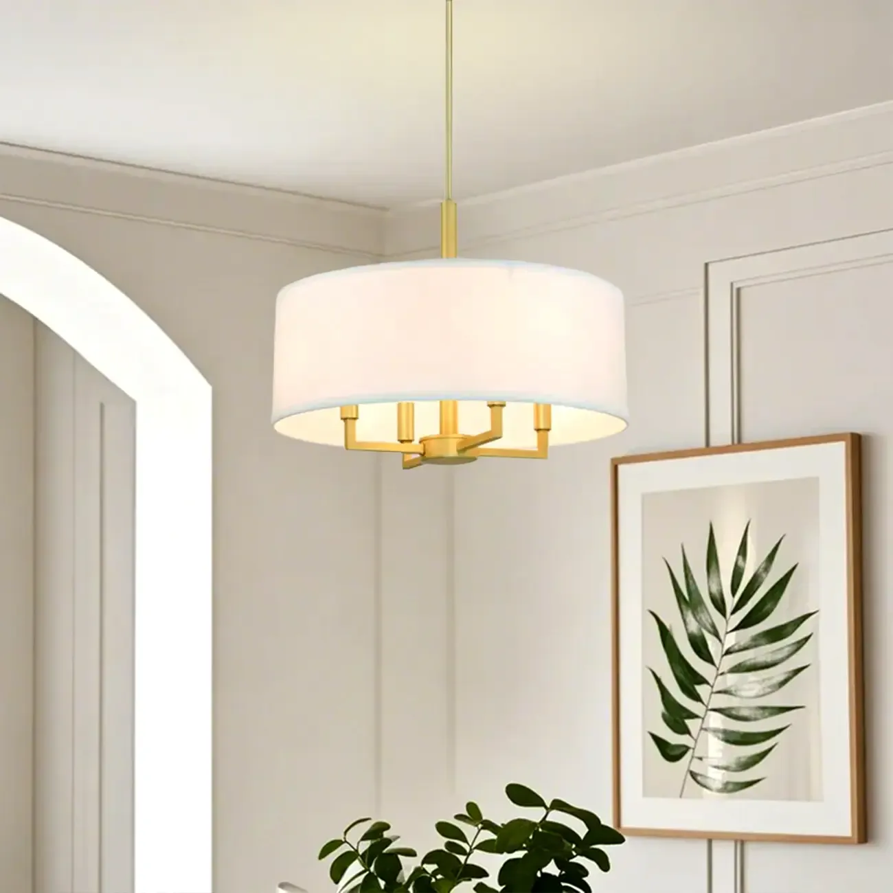 Modern Fabric Drum Chandeliers with Elegant Gold Finish
