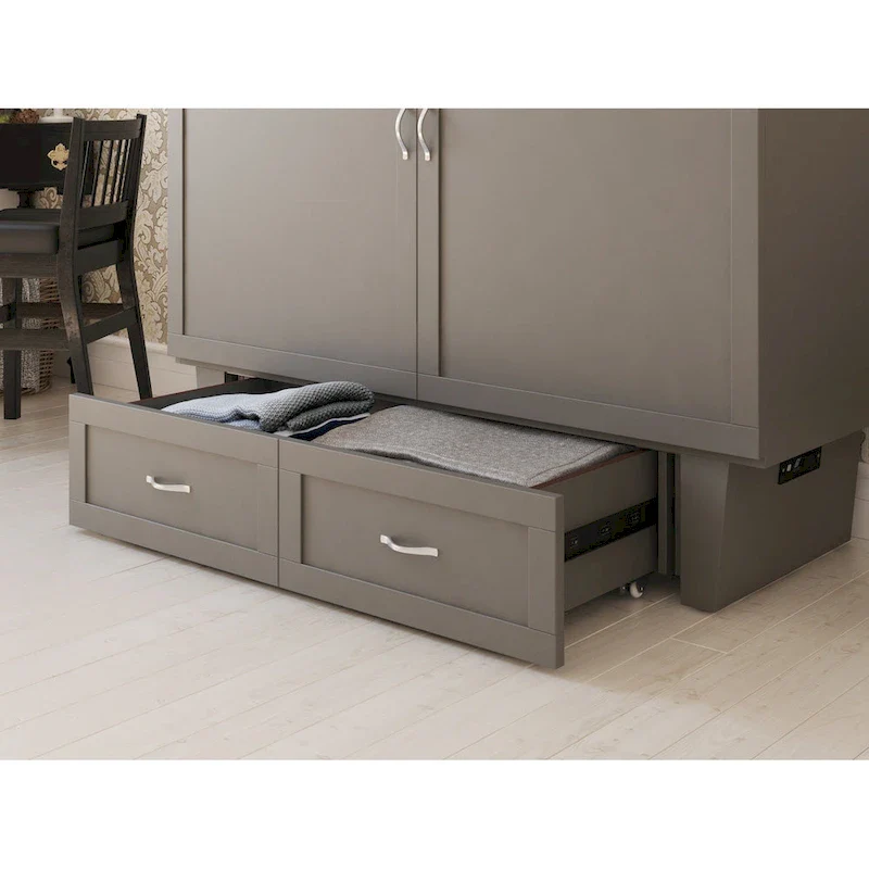 Grey / White / Espresso Queen Murphy Bed Chest with Mattress – Sleeps 2