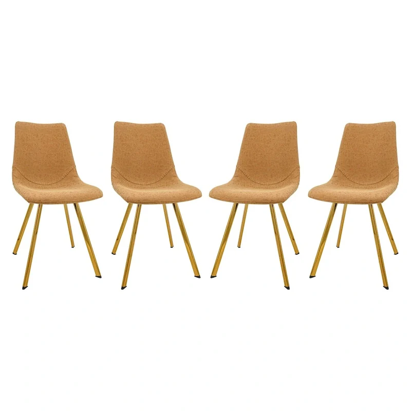 Leather Dining Chair Set of 4 With Gold Metal Legs Modern Accent Side Chair