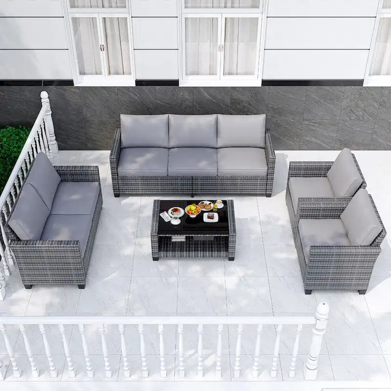 5 Piece Rattan Patio Furniture Set By 7 Seat Outdoor Furniture Sectional Sofa With Storage Table