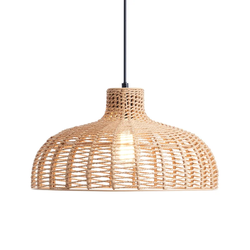 CO-Z Boho Handwoven Hemp Rope Dome Pendant Light Fixture - Tan