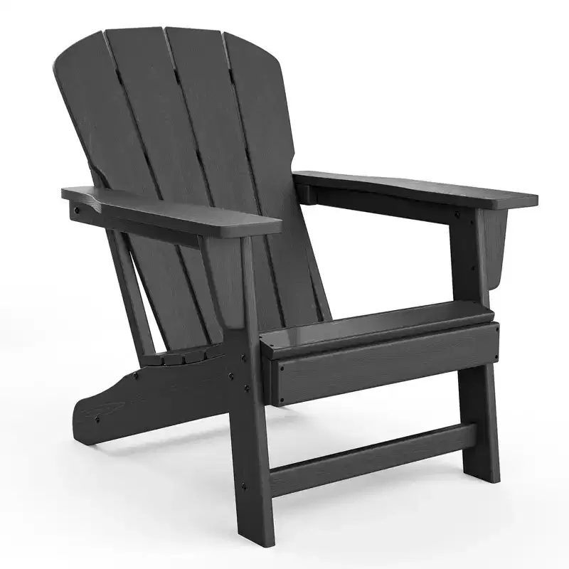 Outdoor Adirondack Chairs, HDPE Plastic Patio Chairs for All Weather, Weather-Resistant Fire Pit Chair with Wide Armrests & Slatted Back