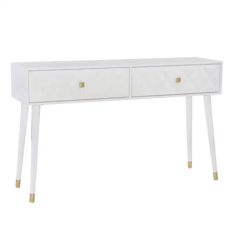 55.5" Geo Glam Console 2 Drawer with Gold Knobs Bright White - Linon: Entryway Narrow Storage, Modern Design