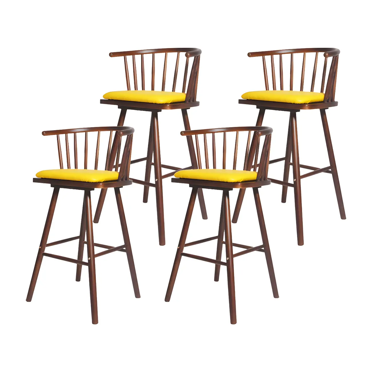 Traditional Wooden Low Back Bar Stool with Cushioned Seat