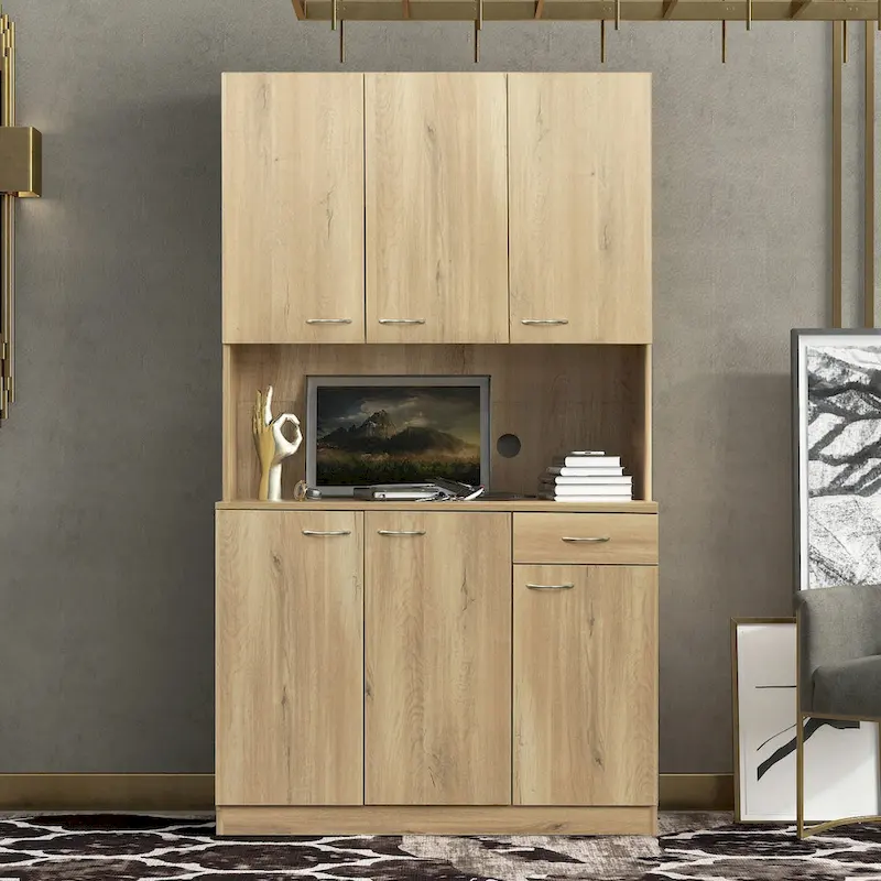 Black/Walnut/White/Oak Melamine MDF Tall Wardrobe with 6 Doors, 1 Drawer & 1 Open Shelf
