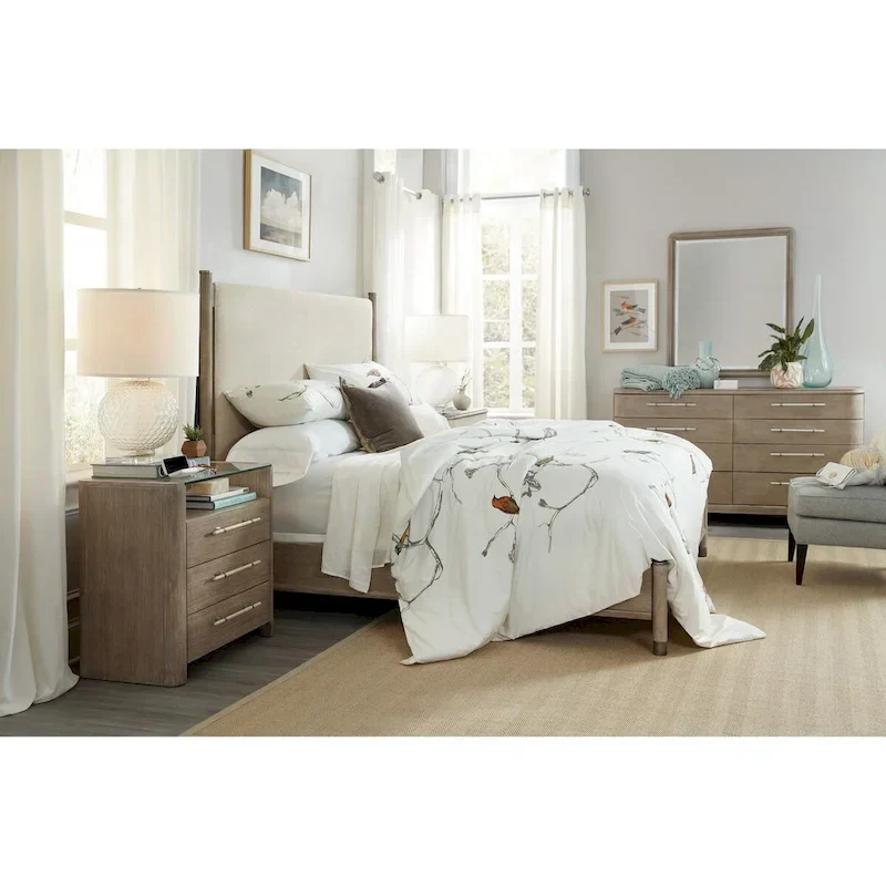 King Upholstered Bed with Greige Oak Finish
