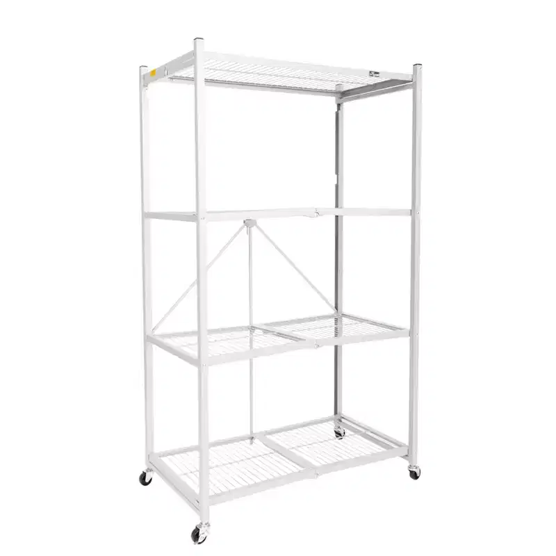 Origami R5 4 Tier Foldable Metal Storage Rack with Wheels, 1,000 Pound Capacity for Kitchen, Garage, or Garden Storage, White, Certified Refurbished
