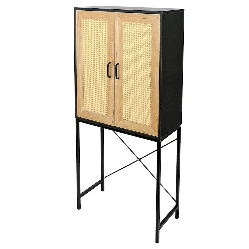 Natural 3-Tier Rattan Door Cabinet, Single