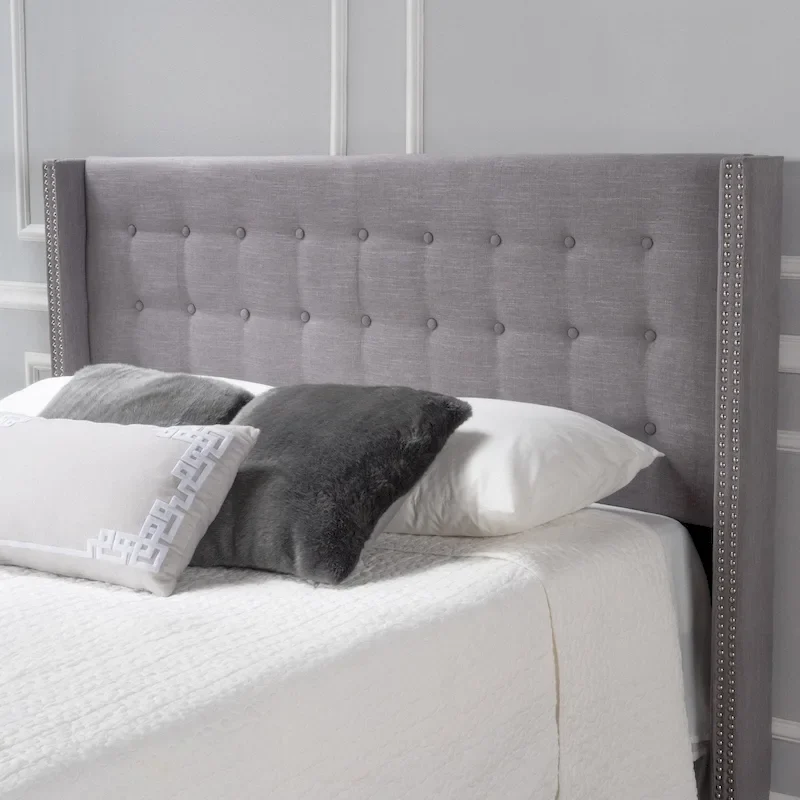 Kendrah Adjustable Full/Queen Wing-back Studded Fabric Headboard by