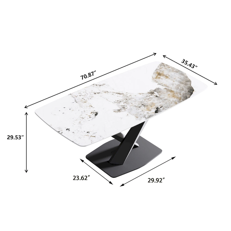 71 Modern Artificial Marble Dining Table with Carbon Steel Base