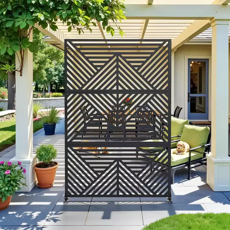 PexFix 72 in. x 47 in. Outdoor Metal Privacy Screen Garden Fence in Geometry Pattern in Black