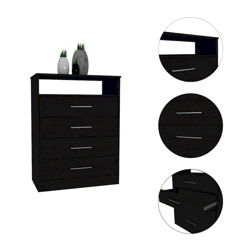 TUHOME Continental Dresser with 4 Drawers and Metal Hardware