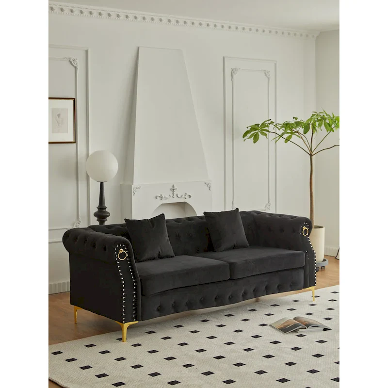 35D x 85W x 30.3H Velvet Chesterfield Button-tufted Sofa