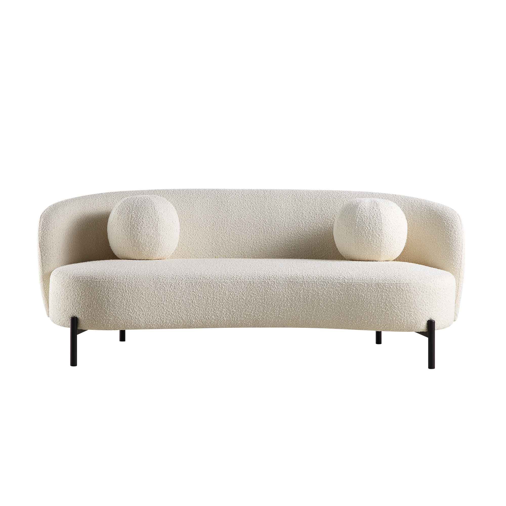 3-Seater Curved Sofa with Ball Cushions, Ecru Boucle