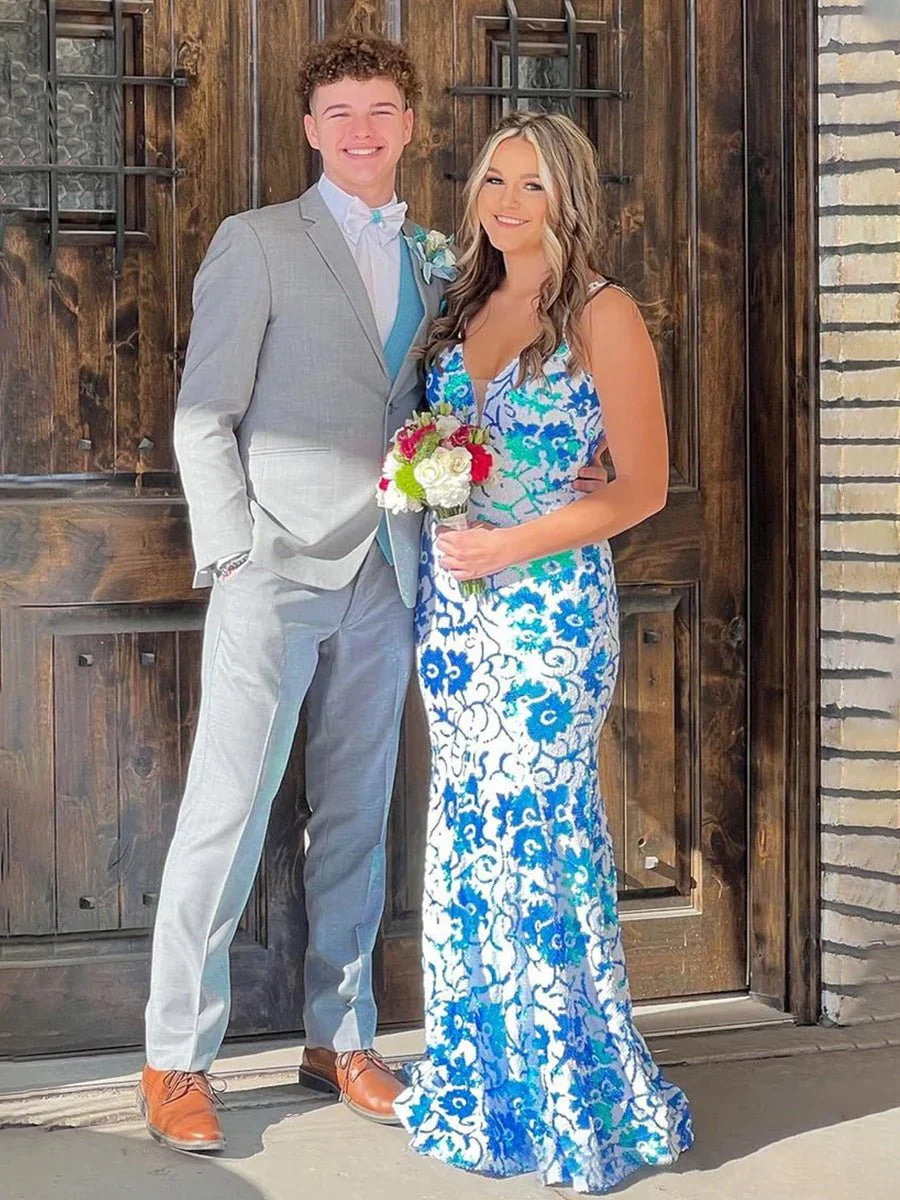 Pink V Neck Sequin Lace Mermaid Prom Dress