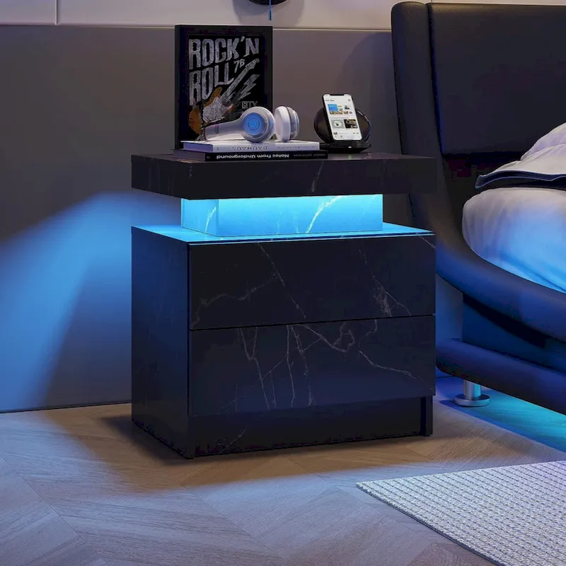 LED Nightstand with 2 Drawers